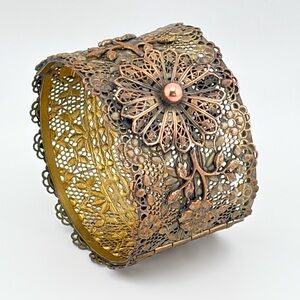 Antique Filigree Mixed Metal Hinged Cuff